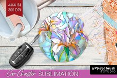 Stained Glass Flowers Car Coaster - Floral Coaster PNG Product Image 1