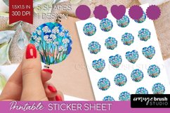 Stained Glass Flowers Round Sticker - Floral Printable Sheet Product Image 1