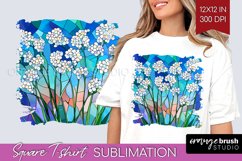 Stained Glass Flowers Square Tshirt Background - Floral PNG Product Image 1