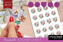 Stained Glass Flowers Round Sticker - Floral Printable Sheet Product Image 1