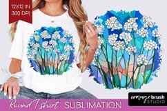 Stained Glass Flowers Round Tshirt Background - Floral PNG Product Image 1