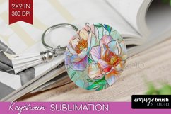 Stained Glass Flowers Keychain PNG - Floral Keychain Product Image 1