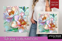 Stained Glass Flowers Tote Bag - Floral Tote Bag PNG Product Image 1