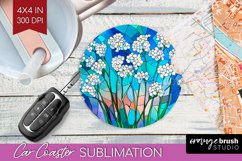 Stained Glass Flowers Car Coaster - Floral Coaster PNG Product Image 1