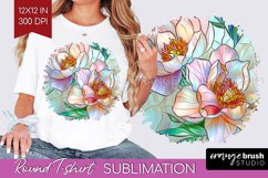 Stained Glass Flowers Round Tshirt Background - Floral PNG Product Image 1