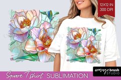 Stained Glass Flowers Square Tshirt Background - Floral PNG Product Image 1