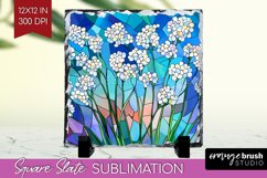 Stained Glass Flowers Slate PNG - Floral Square Slate Product Image 1