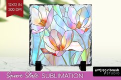 Stained Glass Flowers Slate PNG - Floral Square Slate Product Image 1