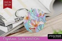 Stained Glass Flowers Keychain PNG - Floral Keychain Product Image 1