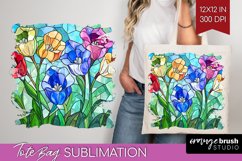 Stained Glass Flowers Tote Bag - Floral Tote Bag PNG Product Image 1