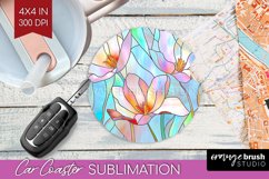 Stained Glass Flowers Car Coaster - Floral Coaster PNG Product Image 1