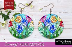 Stained Glass Flowers Round Earrings - Floral PNG Product Image 1