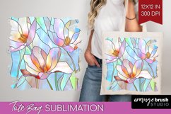 Stained Glass Flowers Tote Bag - Floral Tote Bag PNG Product Image 1