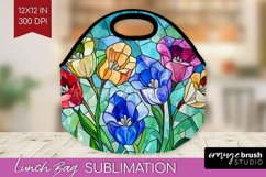Stained Glass Flowers Lunch Bag - Floral Lunch Bug PNG Product Image 1
