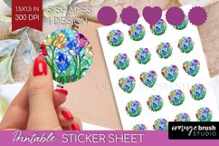 Stained Glass Flowers Round Sticker - Floral Printable Sheet Product Image 1