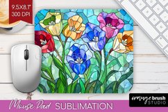 Stained Glass Flowers Mouse Pad Sublimation - Floral PNG Product Image 1