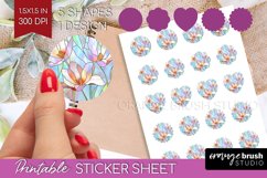 Stained Glass Flowers Round Sticker - Floral Printable Sheet Product Image 1