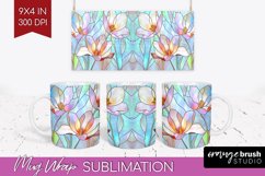 Stained Glass Flowers Mug Wrap - Floral Mug PNG Sublimation Product Image 1