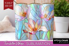 Stained Glass Flowers Tumbler Wrap - Floral Tumbler PNG Product Image 1