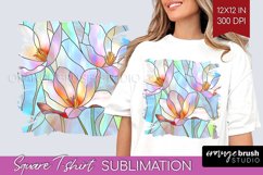 Stained Glass Flowers Square Tshirt Background - Floral PNG Product Image 1