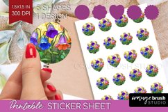 Stained Glass Flowers Round Sticker - Floral Printable Sheet Product Image 1