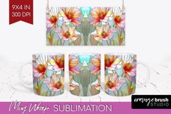 Stained Glass Flowers Mug Wrap - Floral Mug PNG Sublimation Product Image 1
