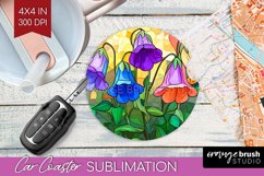 Stained Glass Flowers Car Coaster - Floral Coaster PNG Product Image 1
