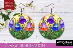 Stained Glass Flowers Round Earrings - Floral PNG Product Image 1