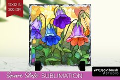 Stained Glass Flowers Slate PNG - Floral Square Slate Product Image 1
