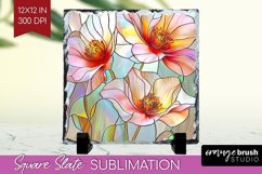 Stained Glass Flowers Slate PNG - Floral Square Slate Product Image 1