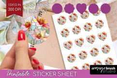Stained Glass Flowers Round Sticker - Floral Printable Sheet Product Image 1
