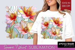 Stained Glass Flowers Square Tshirt Background - Floral PNG Product Image 1