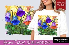 Stained Glass Flowers Square Tshirt Background - Floral PNG Product Image 1