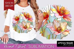 Stained Glass Flowers Round Tshirt Background - Floral PNG Product Image 1
