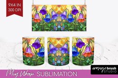 Stained Glass Flowers Mug Wrap - Floral Mug PNG Sublimation Product Image 1