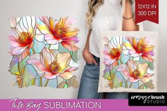 Stained Glass Flowers Tote Bag - Floral Tote Bag PNG Product Image 1