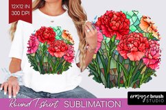 Stained Glass Flowers Round Tshirt Background - Floral PNG Product Image 1