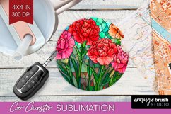 Stained Glass Flowers Car Coaster - Floral Coaster PNG Product Image 1