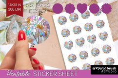 Stained Glass Flowers Round Sticker - Floral Printable Sheet Product Image 1