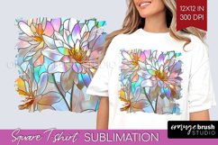 Stained Glass Flowers Square Tshirt Background - Floral PNG Product Image 1