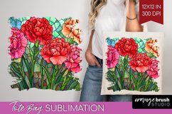 Stained Glass Flowers Tote Bag - Floral Tote Bag PNG Product Image 1
