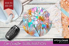 Stained Glass Flowers Car Coaster - Floral Coaster PNG Product Image 1