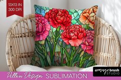 Stained Glass Flowers Pillow Sublimation - Floral Pillow PNG Product Image 1