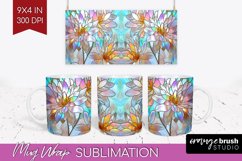 Stained Glass Flowers Mug Wrap - Floral Mug PNG Sublimation Product Image 1