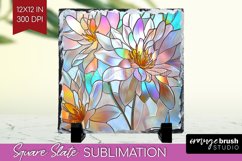 Stained Glass Flowers Slate PNG - Floral Square Slate Product Image 1