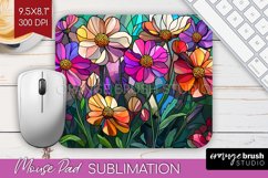 Stained Glass Flowers Mouse Pad Sublimation - Floral PNG Product Image 1