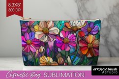 Stained Glass Flowers Cosmetic Bag - Floral Makeup Bag PNG Product Image 1