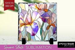 Stained Glass Flowers Slate PNG - Floral Square Slate Product Image 1