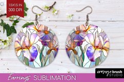 Stained Glass Flowers Round Earrings - Floral PNG Product Image 1