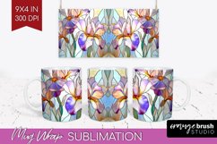 Stained Glass Flowers Mug Wrap - Floral Mug PNG Sublimation Product Image 1